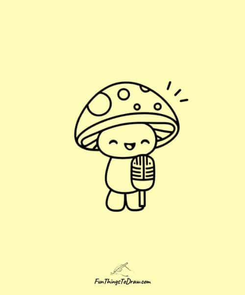 Singing mushroom with microphone cute drawing