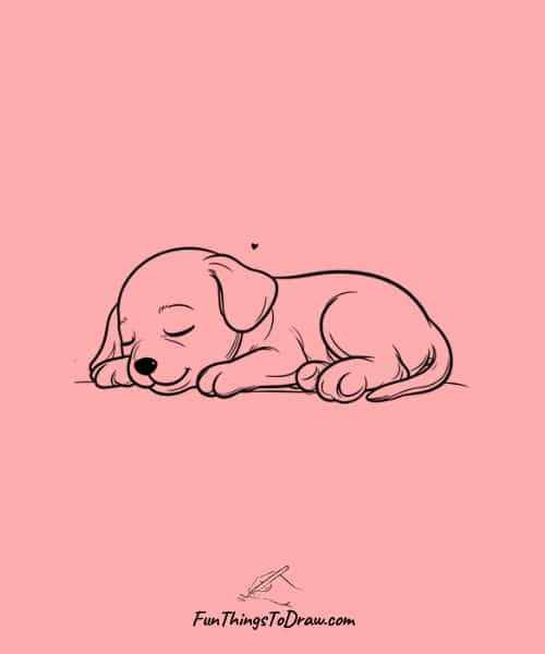 Drawing of a sleeping puppy - drawing ideas for girls