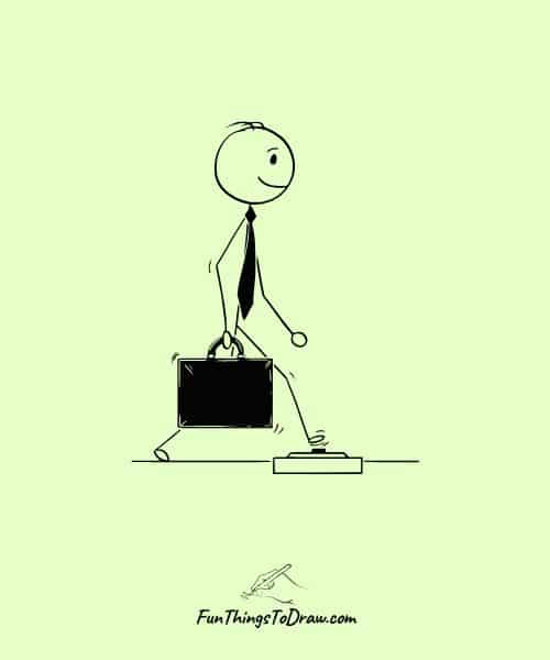 Drawing of a Stick Man Going Office