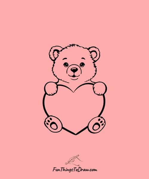 Drawing of Teddy Bear with Heart - Girls Drawings