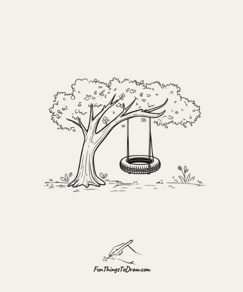 Easy drawings - Tree with tire swing