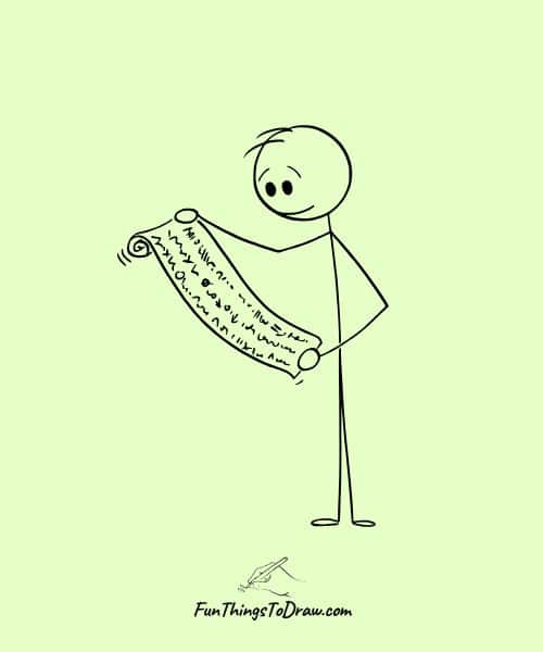 drawing of stick figure reading newspaper