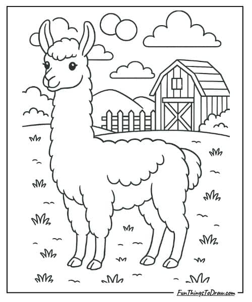 Llama in Farm Coloring Page