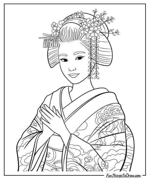 Traditional Japanese Geisha Coloring Page