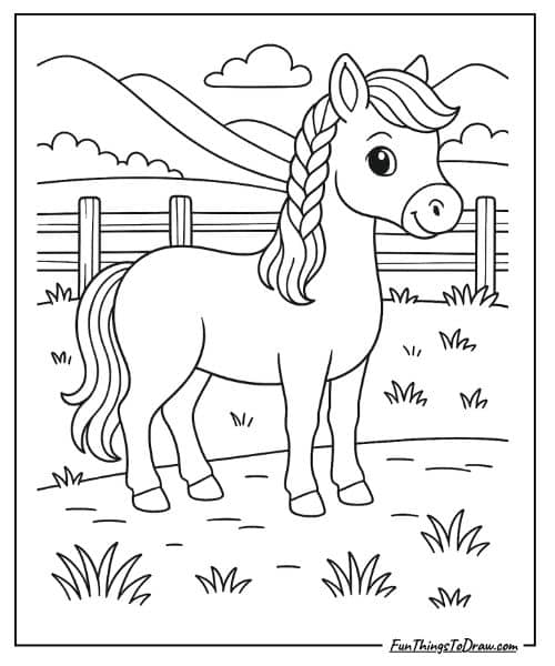 coloring page of Pony with braided mane