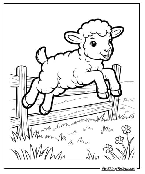 Animal coloring pages - Lamb jumping