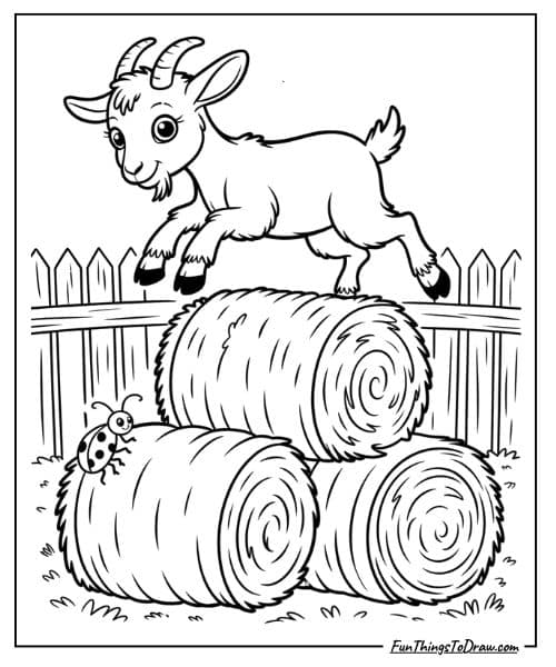 Kid goat playing coloring page