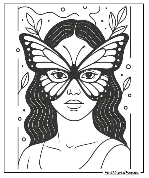 Butterfly Mask Woman Coloring Page