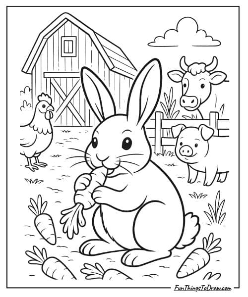 Bunny eating carrots coloring page