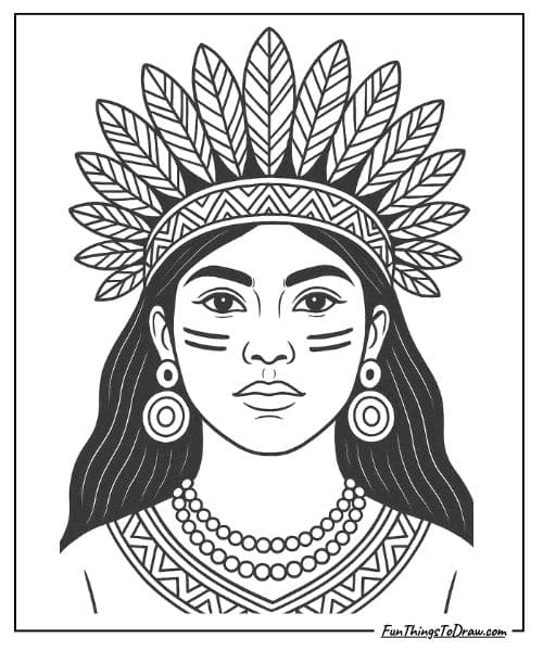 Proud Indigenous Woman Coloring Page