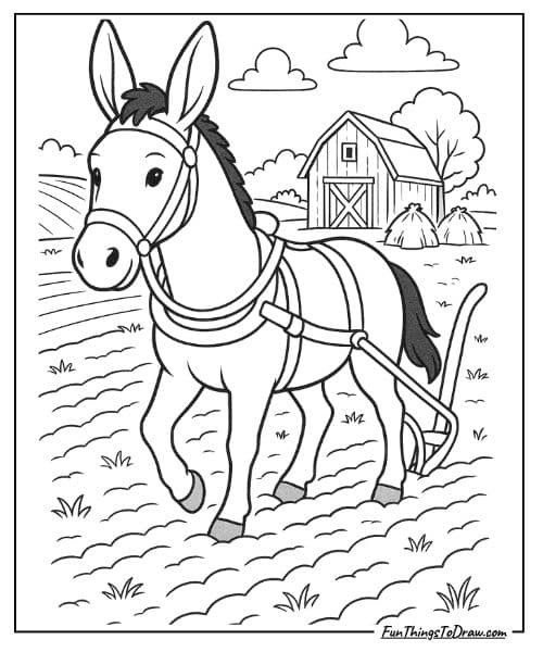 Mule Working in Field coloring sheet
