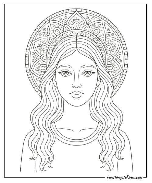Woman Face Coloring Page (Mandala Crown)