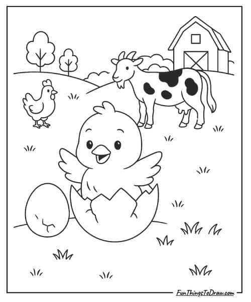 Chick hatching from egg coloring page