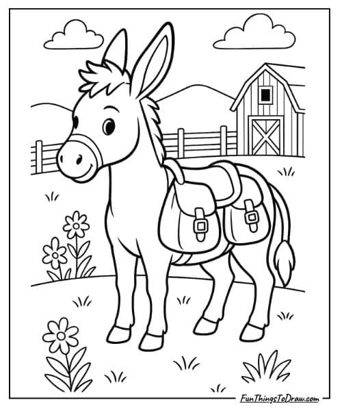 Donkey With Saddle Bags Coloring Page