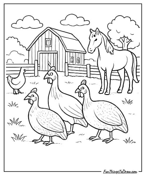 Guinea fowl flock coloring sheet