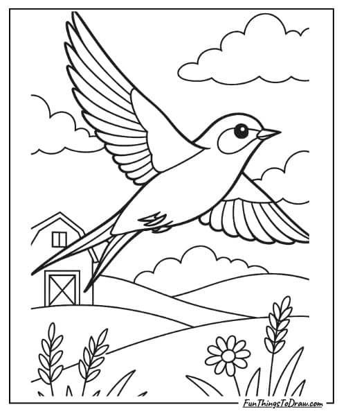 Barn swallow in flight coloring page