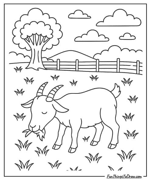 Animal coloring sheets (Goat eating grass)