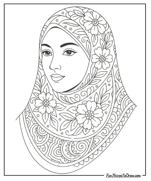 Hijab Girl Coloring Page