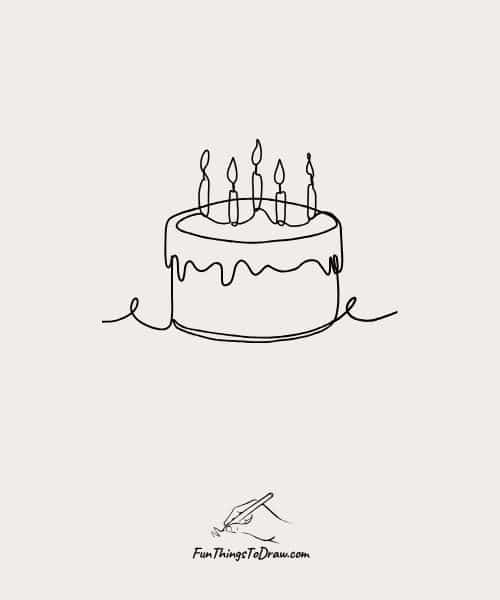 Drawing of Birthday Cake With Candles