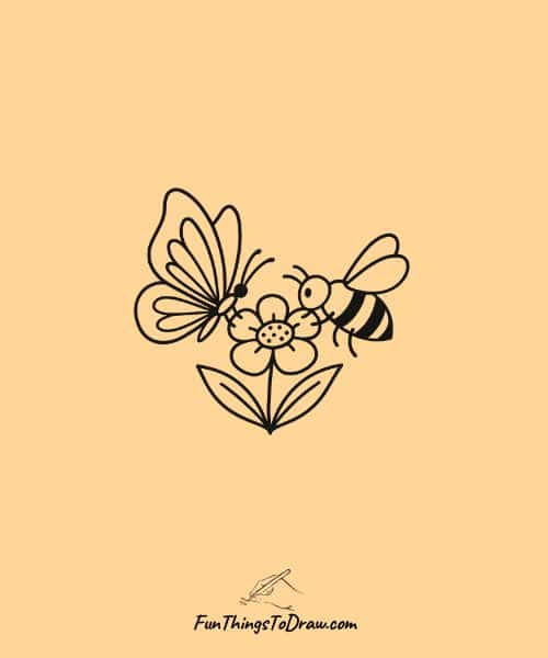 Butterfly and a bee on the same flower