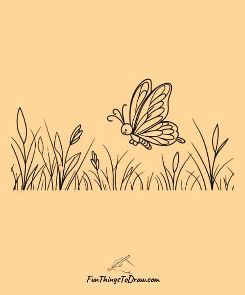 Butterfly drawing ideas - butterfly flying over grass