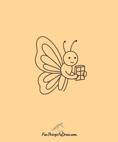 Drawing of Butterfly holding chocolate in its hands