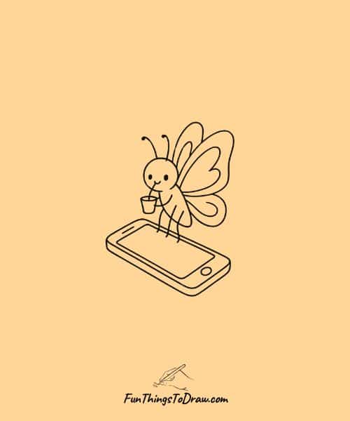 Drawing of Butterfly sitting on mobile