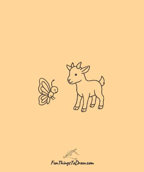 Drawing of Butterfly with Baby Goat