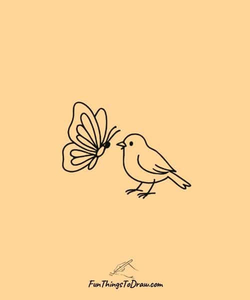 Drawing of butterfly with a bird