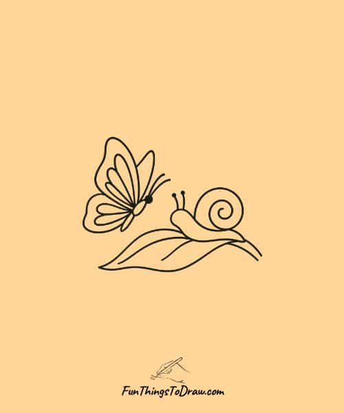 Drawing of butterfly with a snail on a leaf