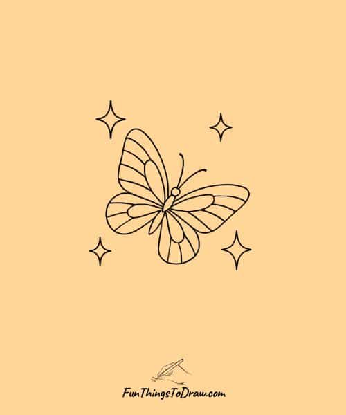 Drawing of butterfly with sparkles around