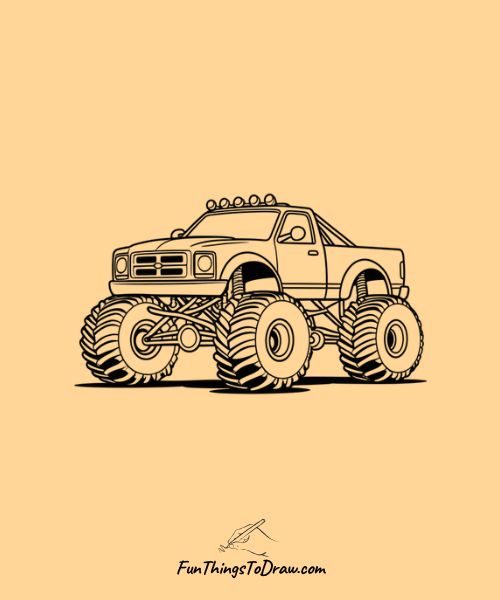 Drawing of Monster truck (boys drawing ideas)