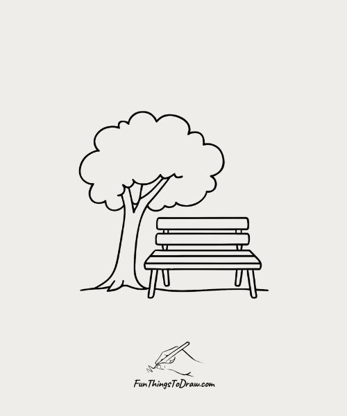 Park Bench Under a Tree Drawing