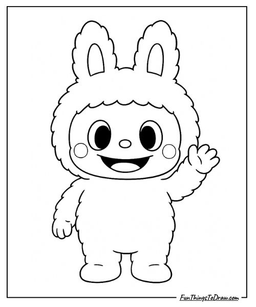 Labubu waving hello coloring page