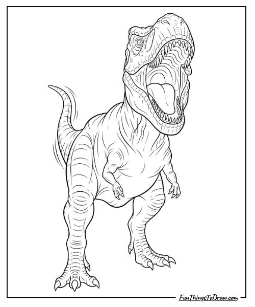 Dinosaur coloring pages - T-Rex roaring with mouth wide open