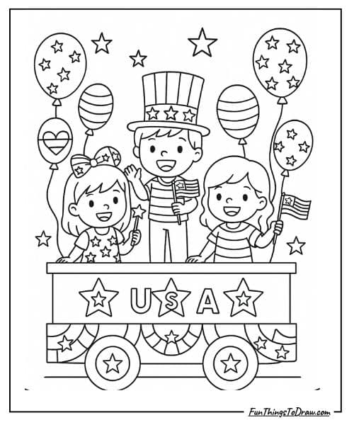 4th of July parade float coloring page