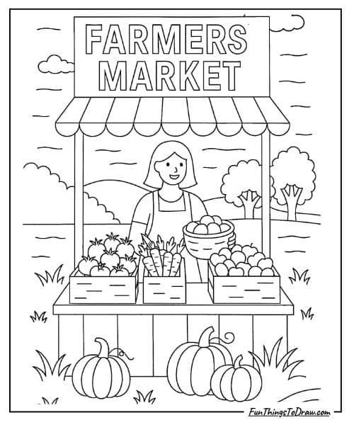 Farmers market stand coloring page