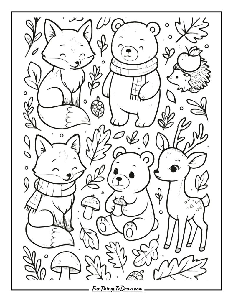 Autumn Animals Coloring Page
