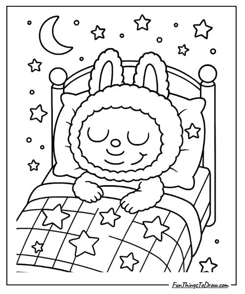 Labubu sleeping peacefully coloring page