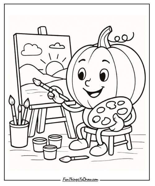 Artist Pumpkin Coloring Page