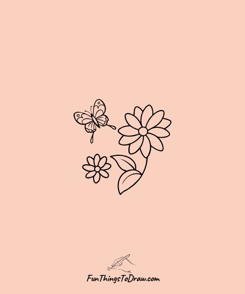 Butterfly near flower drawing