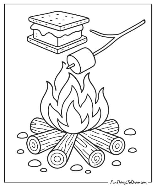 Campfire with s’mores coloring sheet