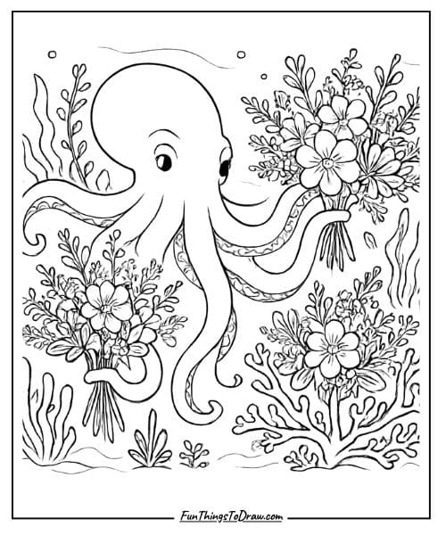 Octopus Florist coloring page for adults