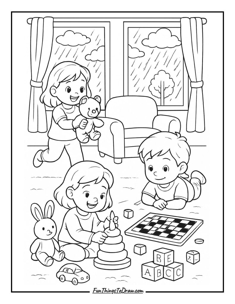Rainy Day Fun in home coloring page