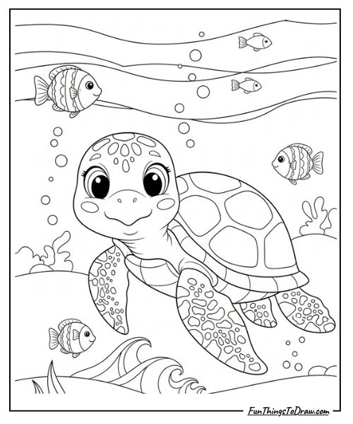 Cute sea turtle swimming