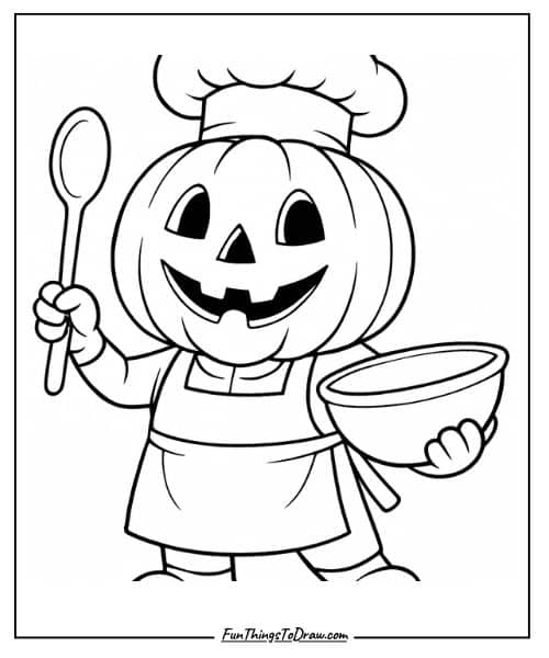 Chef Pumpkin Coloring Page