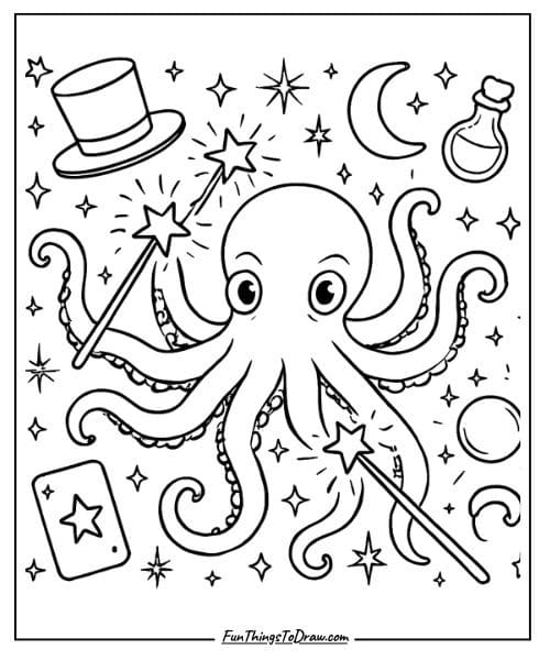 Easy cotopus coloring page for kids