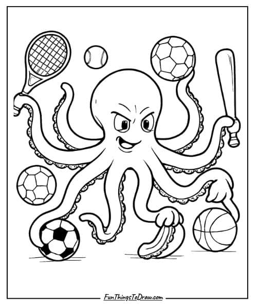 Octopus became sports start coloring page