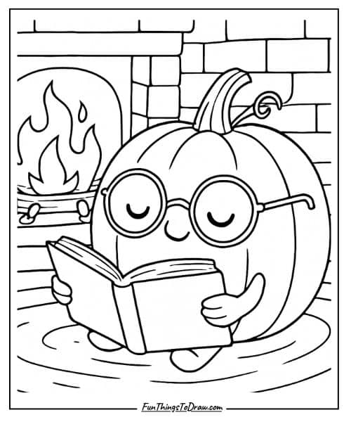 Reading Pumpkin Coloring Page