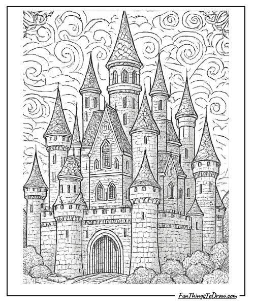 Castle Coloring Page for Adults